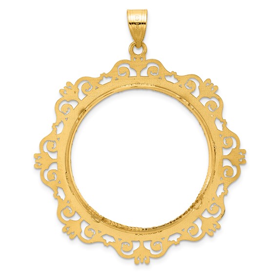 14k Diamond Cut Victorian with 32.7mm Prong Coin Bezel Pendant