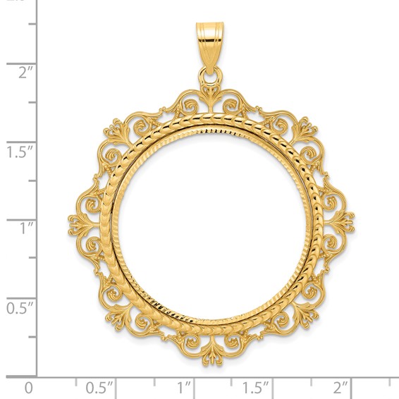 14k Diamond Cut Victorian with 32.7mm Prong Coin Bezel Pendant