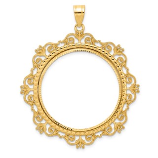 14k Diamond Cut Victorian with 32.7mm Prong Coin Bezel Pendant