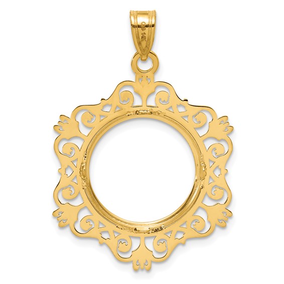 14k Polished Victorian with 16.5mm Prong Coin Bezel Pendant