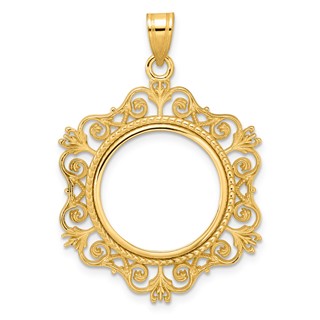 14k Polished Victorian with 18.0mm Prong Coin Bezel Pendant