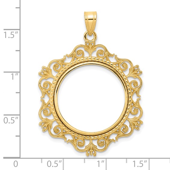 14k Polished Victorian with 22.0mm Prong Coin Bezel Pendant
