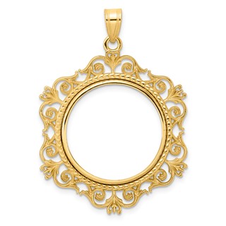 14k Polished Victorian with 22.0mm Prong Coin Bezel Pendant