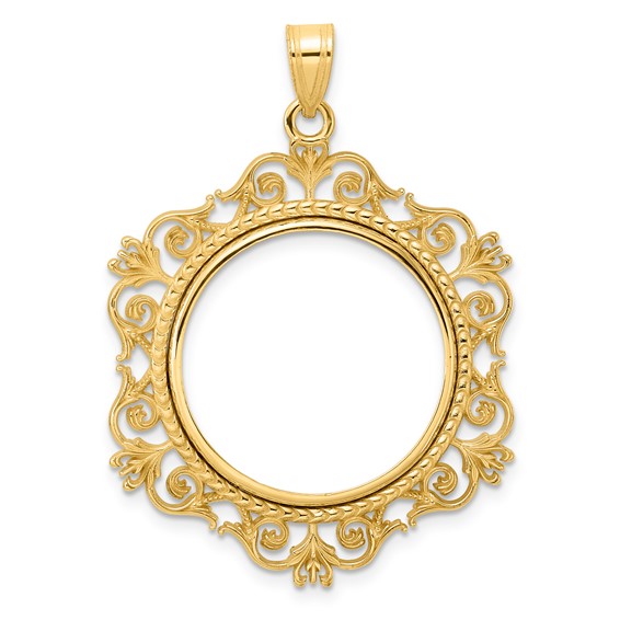 14k Polished Victorian with 22.0mm Prong Coin Bezel Pendant