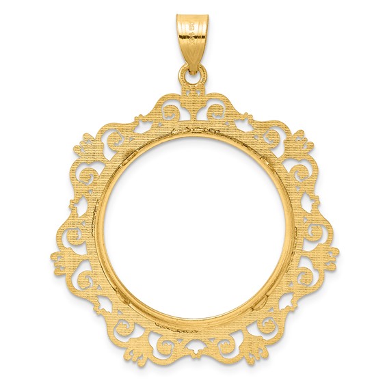 14k Polished Victorian with 27.0mm Prong Coin Bezel Pendant