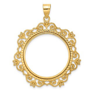 14k Polished Victorian with 27.0mm Prong Coin Bezel Pendant