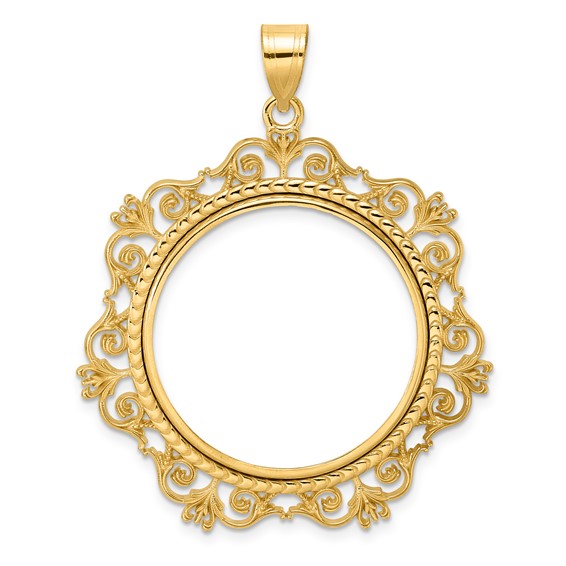 14k Polished Victorian with 27.0mm Prong Coin Bezel Pendant