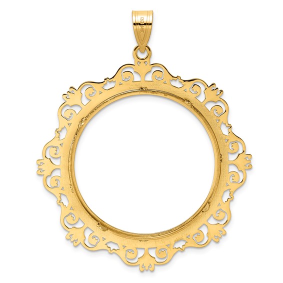 14k Polished Victorian with 32.0mm Prong Coin Bezel Pendant