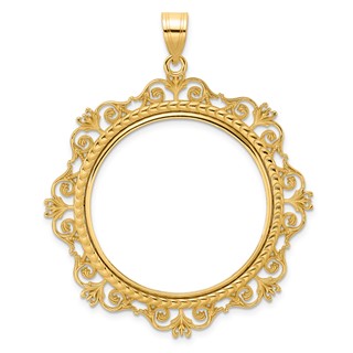 14k Polished Victorian with 32.0mm Prong Coin Bezel Pendant