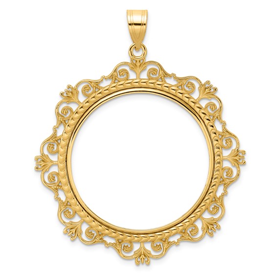 14k Polished Victorian with 32.0mm Prong Coin Bezel Pendant