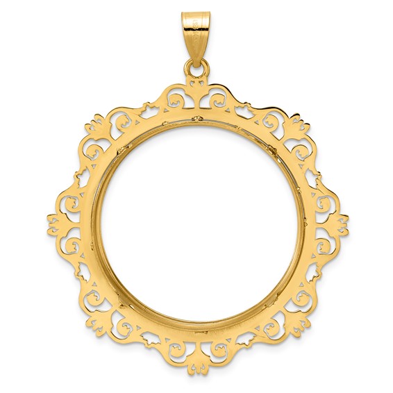 14k Polished Victorian with 32.7mm Prong Coin Bezel Pendant