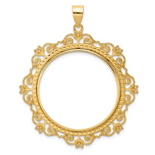 14k Polished Victorian with 32.7mm Prong Coin Bezel Pendant