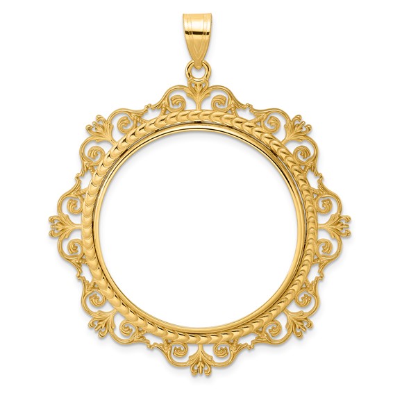14k Polished Victorian with 32.7mm Prong Coin Bezel Pendant