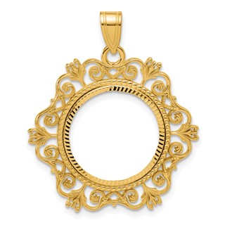 14k Diamond Cut Victorian with 16.5mm Prong Coin Bezel Pendant