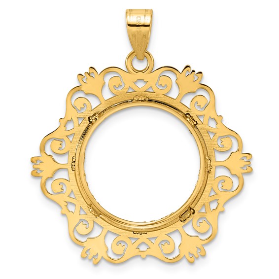 14k Diamond Cut Victorian with 18.0mm Prong Coin Bezel Pendant