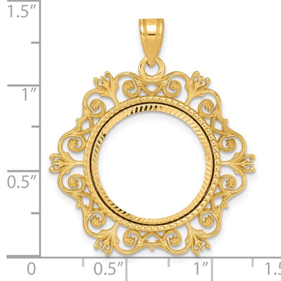 14k Diamond Cut Victorian with 18.0mm Prong Coin Bezel Pendant