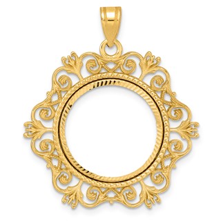14k Diamond Cut Victorian with 18.0mm Prong Coin Bezel Pendant