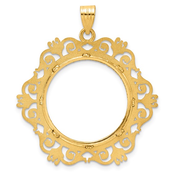 14k Diamond Cut Victorian with 22.0mm Prong Coin Bezel Pendant