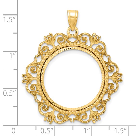 14k Diamond Cut Victorian with 22.0mm Prong Coin Bezel Pendant