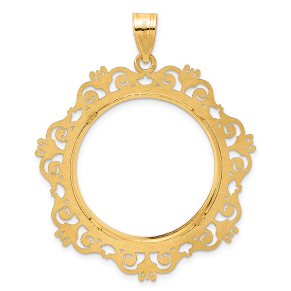 14k Diamond Cut Victorian with 27.0mm Prong Coin Bezel Pendant