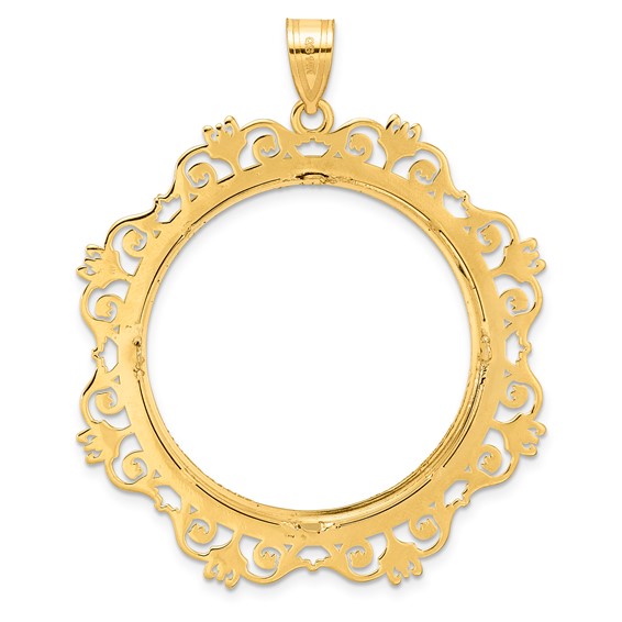 14k Diamond Cut Victorian with 32.0mm Prong Coin Bezel Pendant