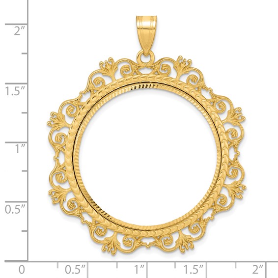 14k Diamond Cut Victorian with 32.0mm Prong Coin Bezel Pendant