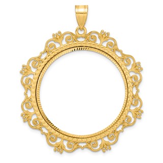 14k Diamond Cut Victorian with 32.0mm Prong Coin Bezel Pendant