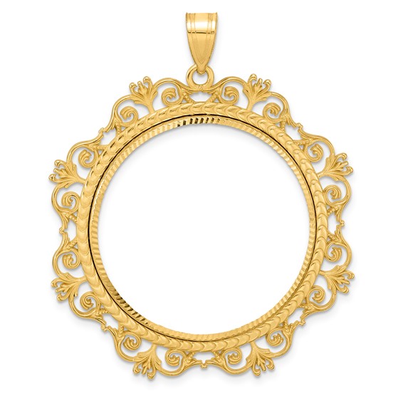 14k Diamond Cut Victorian with 32.0mm Prong Coin Bezel Pendant