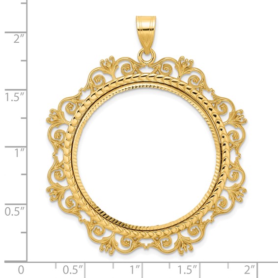 14k Diamond Cut Victorian with 32.7mm Prong Coin Bezel Pendant