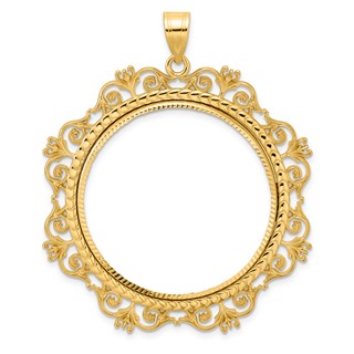 14k Diamond Cut Victorian with 32.7mm Prong Coin Bezel Pendant