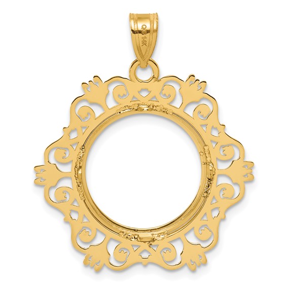 14k Polished Victorian with 16.5mm Prong Coin Bezel Pendant