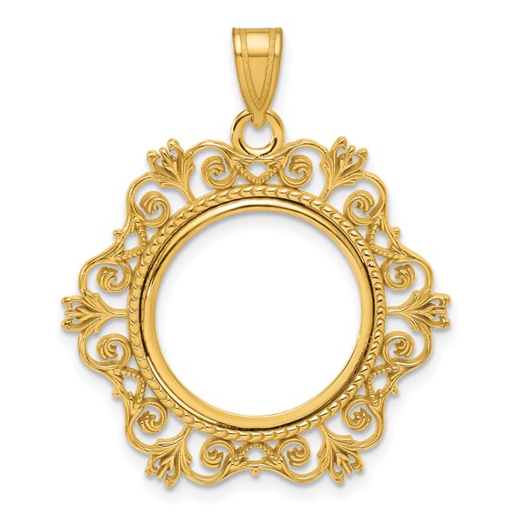 14k Polished Victorian with 16.5mm Prong Coin Bezel Pendant