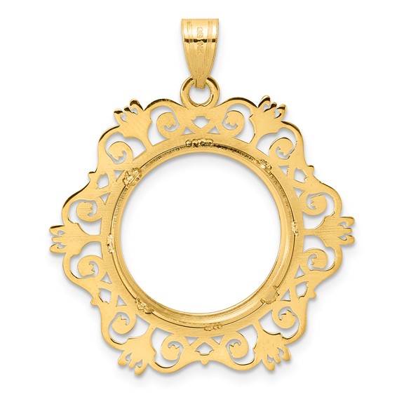 14k Polished Victorian with 18.0mm Prong Coin Bezel Pendant