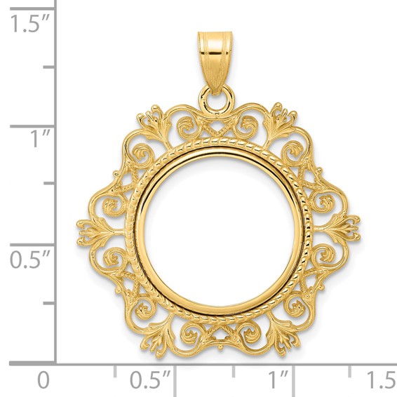 14k Polished Victorian with 18.0mm Prong Coin Bezel Pendant