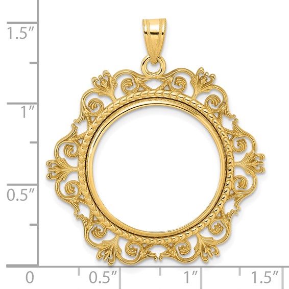 14k Polished Victorian with 22.0mm Prong Coin Bezel Pendant