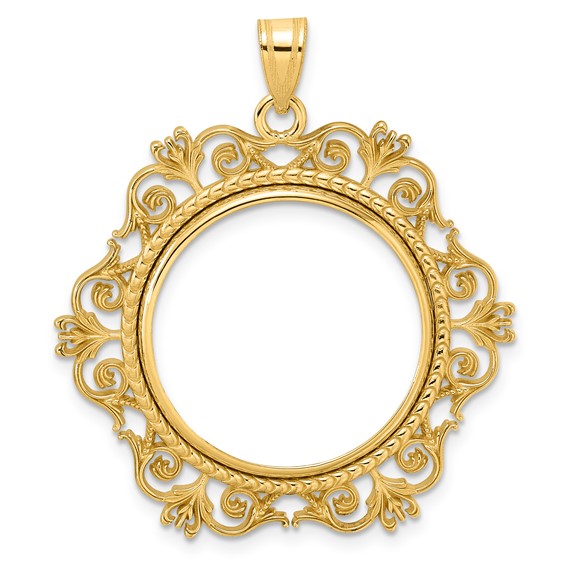 14k Polished Victorian with 22.0mm Prong Coin Bezel Pendant