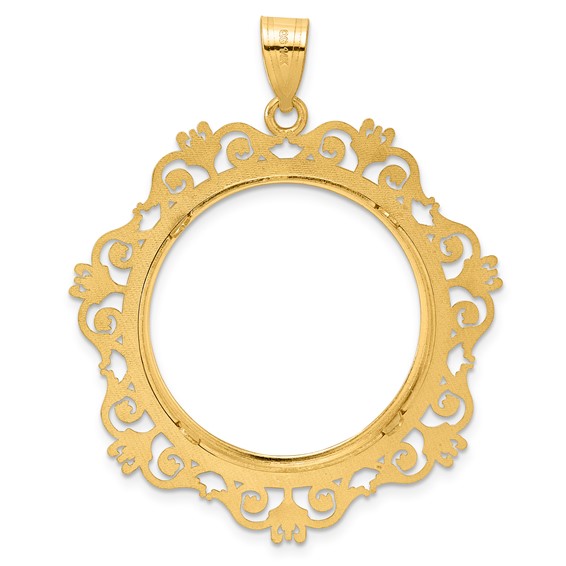 14k Polished Victorian with 27.0mm Prong Coin Bezel Pendant