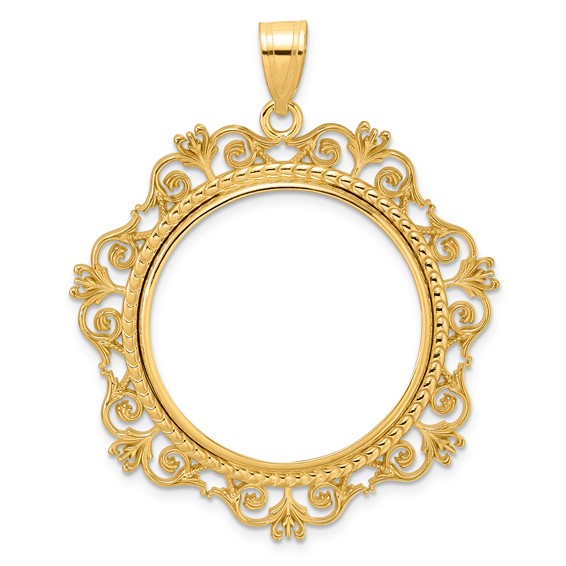 14k Polished Victorian with 27.0mm Prong Coin Bezel Pendant