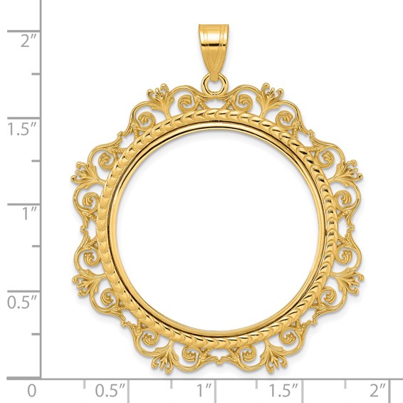 14k Polished Victorian with 32.0mm Prong Coin Bezel Pendant