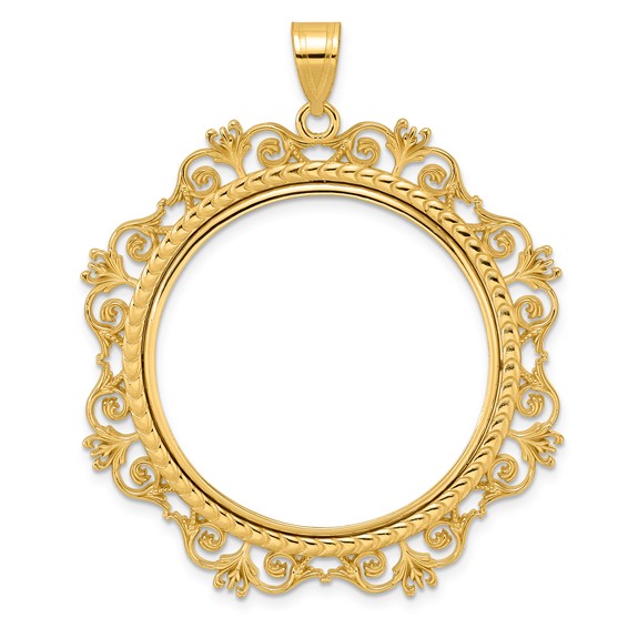 14k Polished Victorian with 32.0mm Prong Coin Bezel Pendant