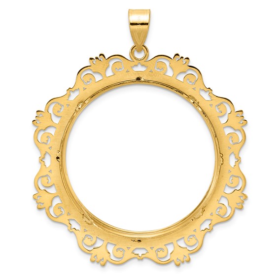 14k Polished Victorian with 32.7mm Prong Coin Bezel Pendant
