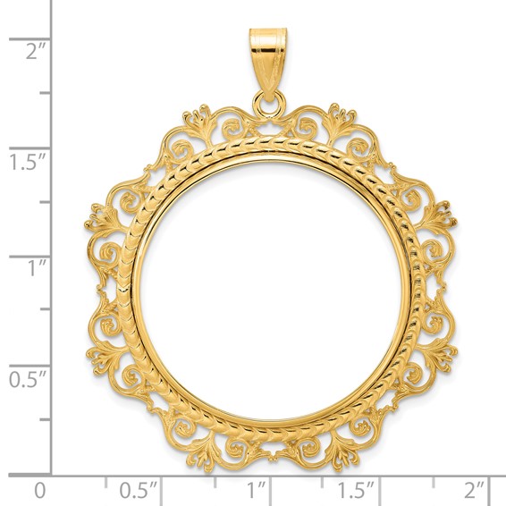 14k Polished Victorian with 32.7mm Prong Coin Bezel Pendant