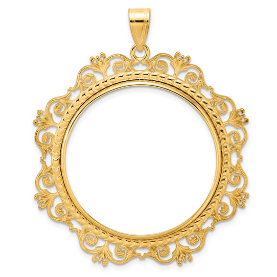 14k Polished Victorian with 32.7mm Prong Coin Bezel Pendant