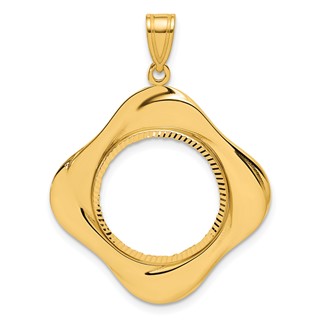 14k Diamond Cut Diagonal Riptide with 16.5mm Prong Coin Bezel Pendant