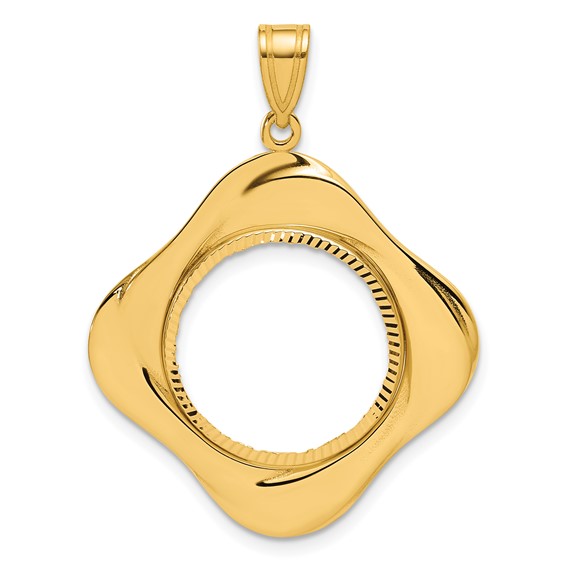 14k Diamond Cut Diagonal Riptide with 16.5mm Prong Coin Bezel Pendant
