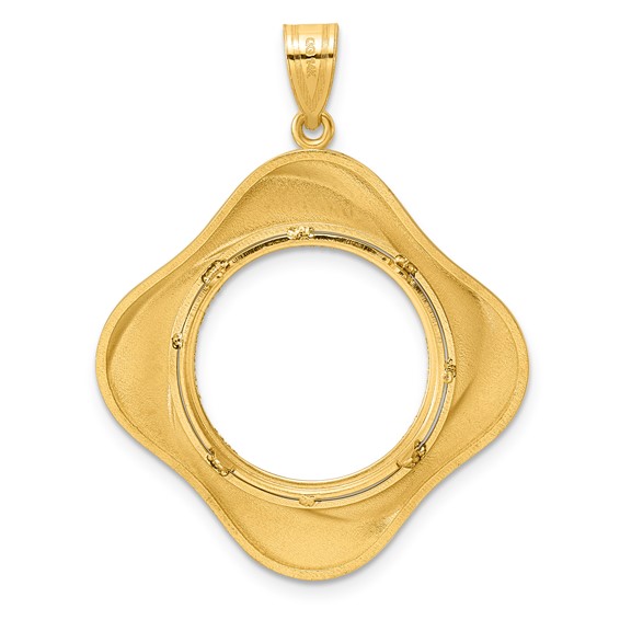 14k Diamond Cut Diagonal Riptide with 18.0mm Prong Coin Bezel Pendant