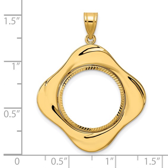 14k Diamond Cut Diagonal Riptide with 18.0mm Prong Coin Bezel Pendant