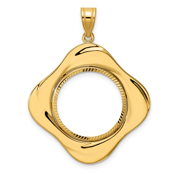 14k Diamond Cut Diagonal Riptide with 18.0mm Prong Coin Bezel Pendant