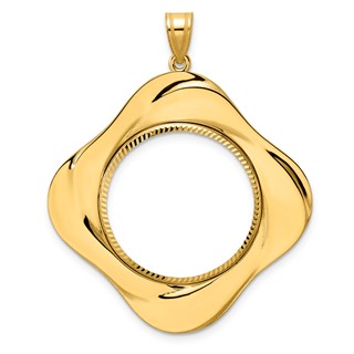 14k Diamond Cut Diagonal Riptide with 22.0mm Prong Coin Bezel Pendant