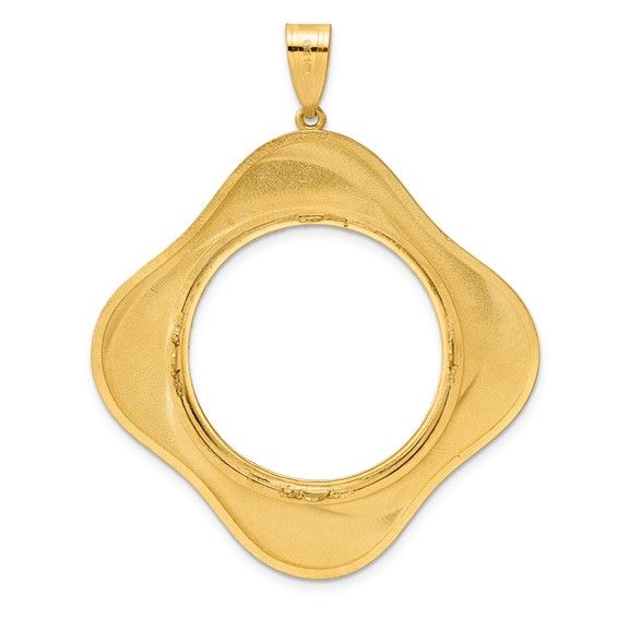 14k Diamond Cut Diagonal Riptide with 27.0mm Prong Coin Bezel Pendant